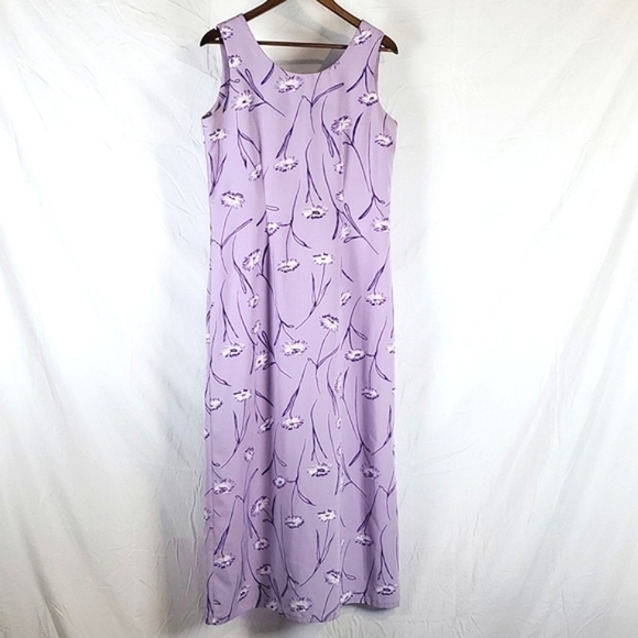 Vintage 90s Boutique Europa Cottagecore Purple Floral‎ Midi Dress - Picture 1 of 10